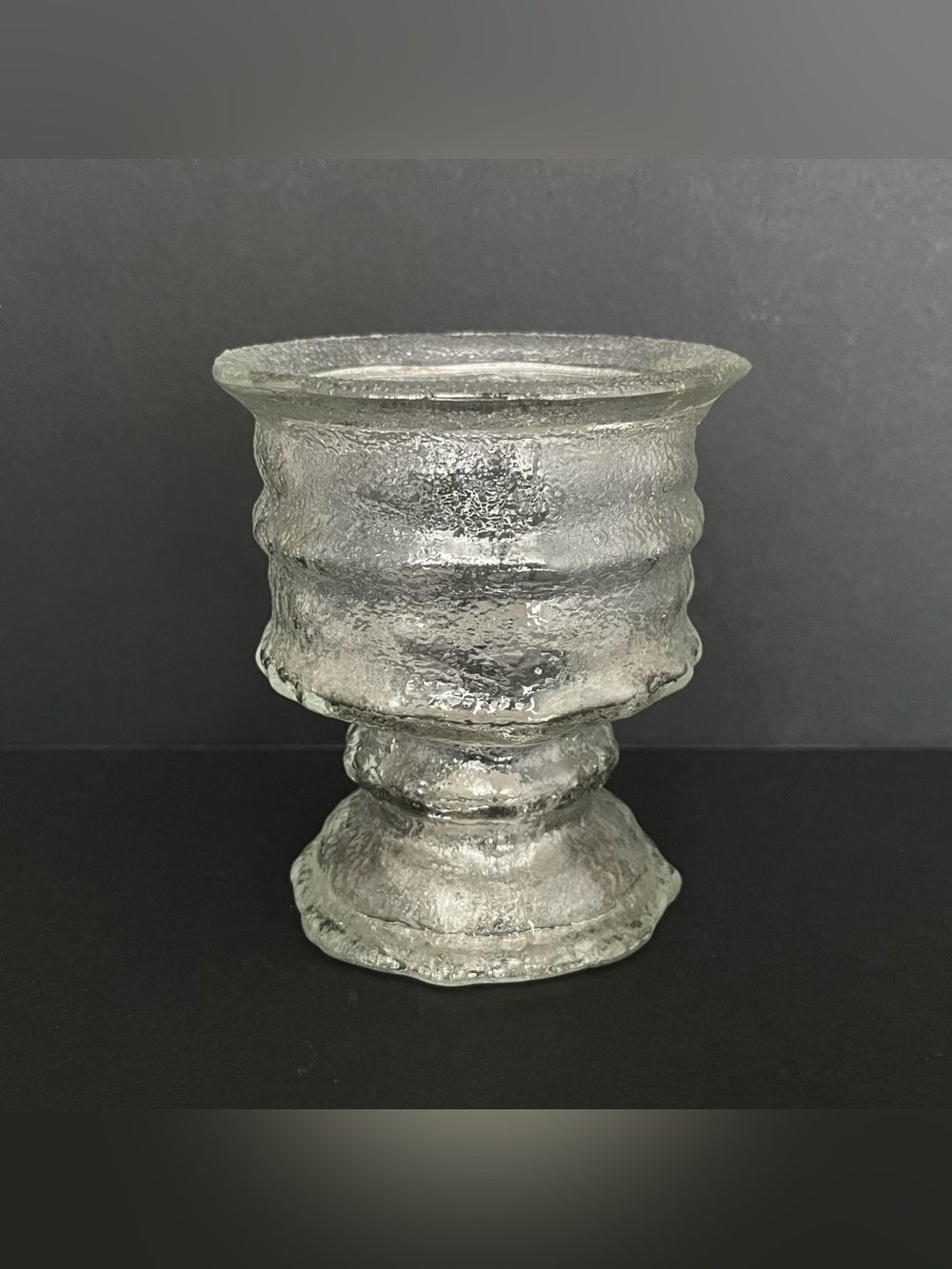Vintage LE Smith Textured Ice Glass Candle Holder Vase Double Ended MCM USA